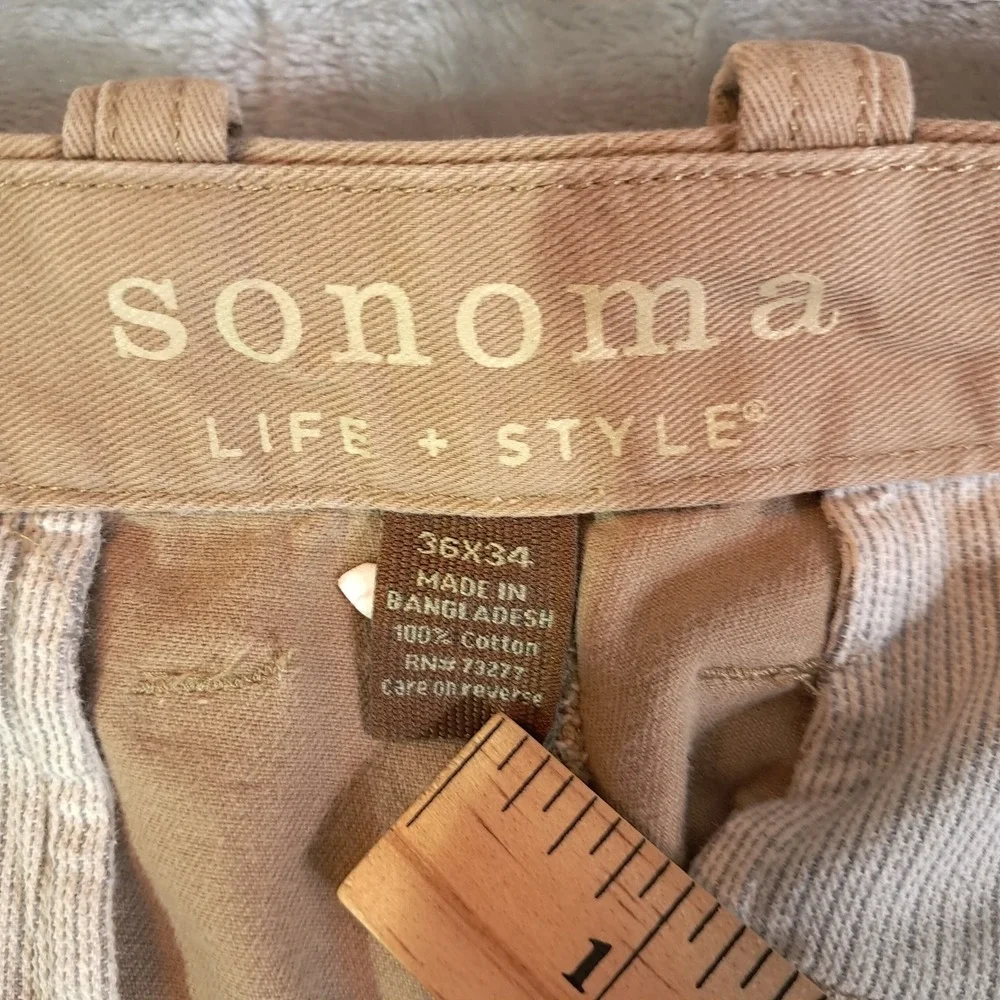 Sonoma Men Khaki Cargo Pants 36x34 Tan Cotton Casual Skater Gorpcore Vintage